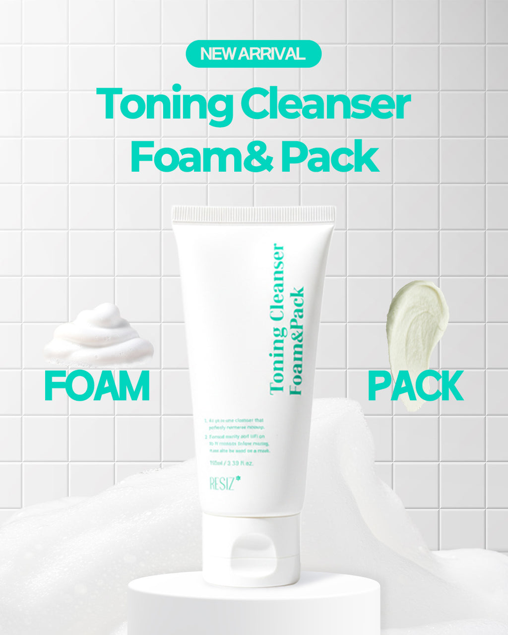 Toning Cleanser Foam & Pack with foam and pack displayed on a tiled background
