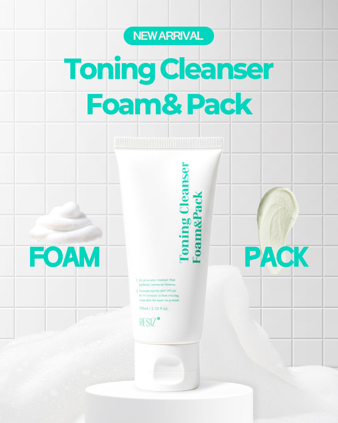 Toning Cleanser Foam & Pack with foam and pack displayed on a tiled background